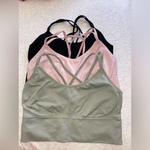 Cross back sports bra - Green, Pink & Black